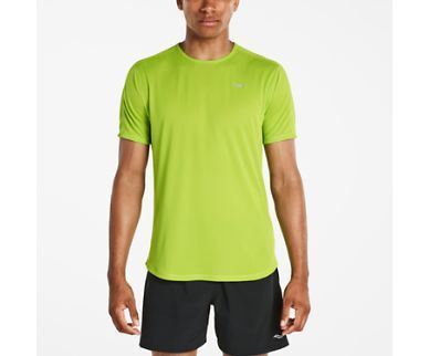 Saucony HYDRALITE SHORT SLEEVE – חולצת ריצה גברים סאקוני בצבע צהוב זרחני (כיתוב SAUCONY בגב)