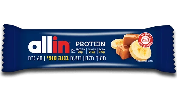 חטיף חלבון אול אין בננה טופי 60 גר’ | All In Protein Bar Banana Toffee