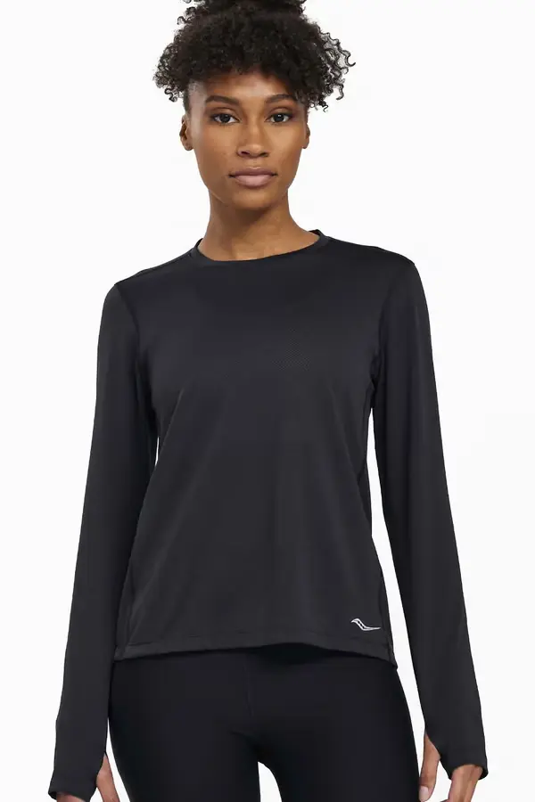 חולצת ריצה נשים סאקוני | בד מנדף |  Saucony Stopwatch Long Sleeve Bk