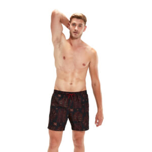 בגד ים מכנס לגבר ספידו | Speedo Printed Leisure 16″ Swim Shorts Black/Oxblood