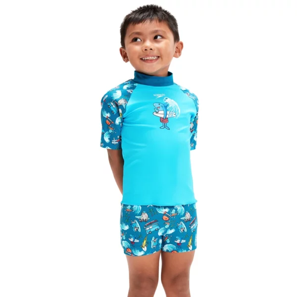 חליפת בגד ים ספידו | חולצה ומכנסיים אנטי סאן פעוטות וילדים |  SPEEDO Long Sleeve Printed Rash SET