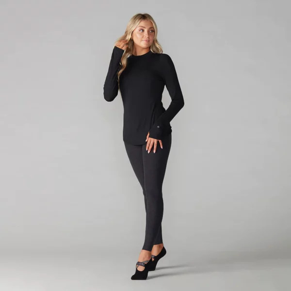 חולצת אימון ויום-יום שרוול ארוך בד מודל איכותי | RESTORE MOCK NECK LONG SLEEVE TAVI NOIR