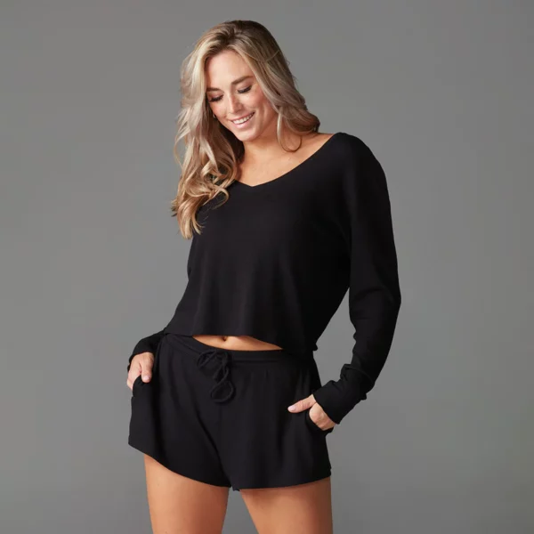 חולצת אימון ויום-יום מעוצבת | LOUNGE WAFFLE LONG SLEEVE TOP Tavi Noir